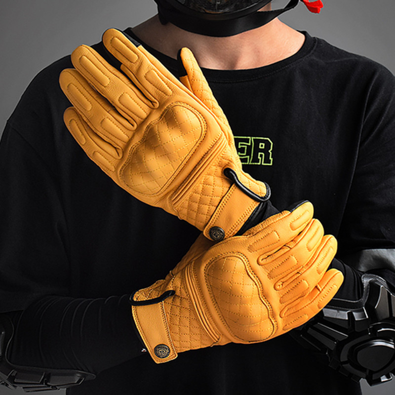 Motorcycle Gear Yellow - Ретро-кожаные мотоциклетные перчатки с полными пальцами,